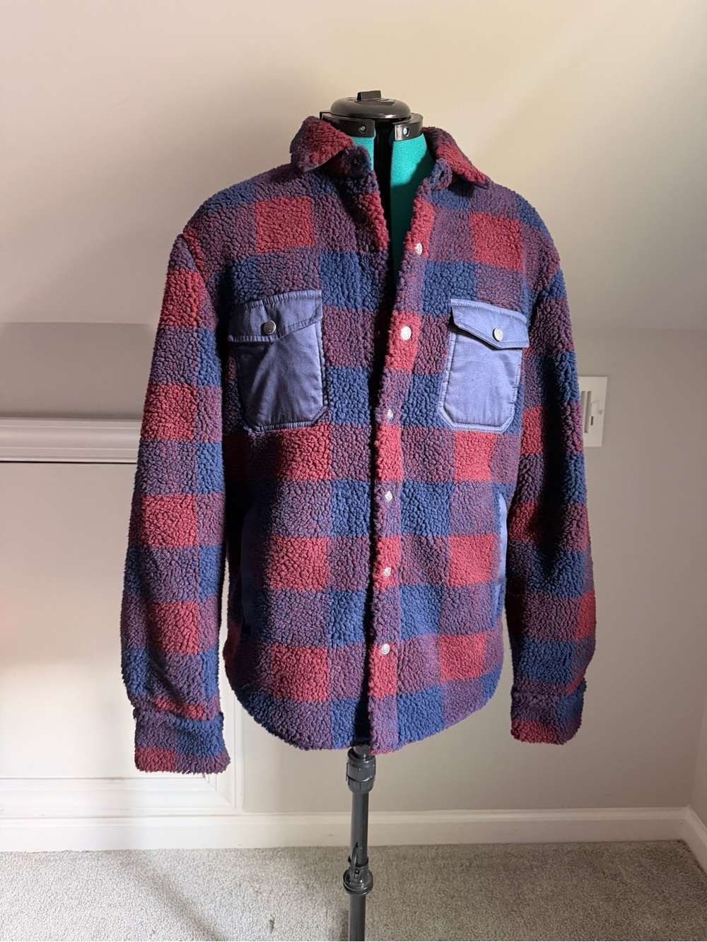 Peter Millar Men's Plaid Sherpa Shirt Jacket - Blue & Burgundy
